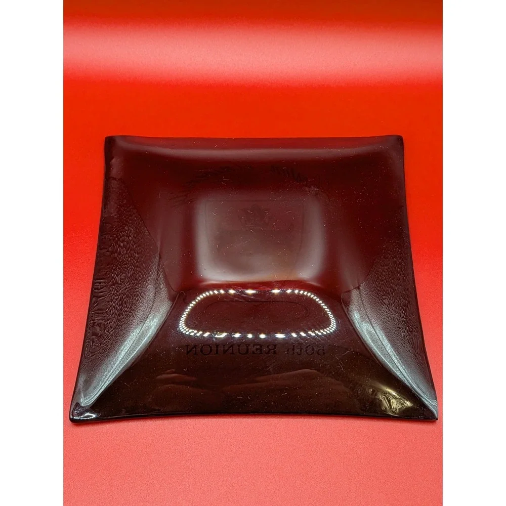 Boston University 50th Reunion Vintage Glass Tray Commemorative BU Crest Black